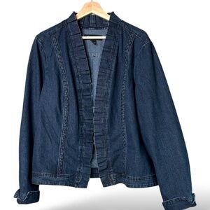 CHRISTIANA ZINN Cotton Blend Denim Jacket Ruffle Detail Turn Up Cuffs Sz 24W